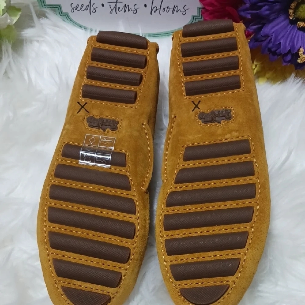 Mustard Suede Loafers with Black Buckle - Picture 5 of 7